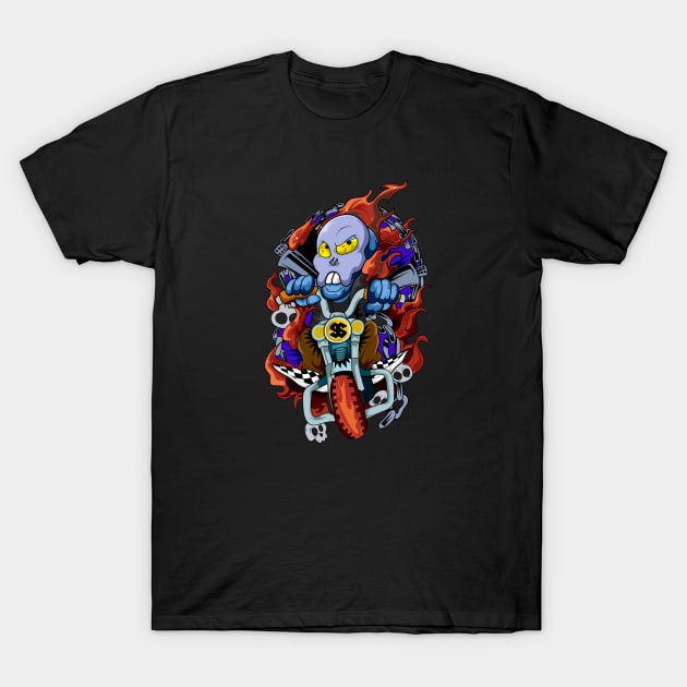 Dope skull rider on fire illustration T-Shirt by slluks_shop